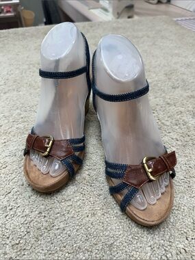 Women's Aerosoles Brown Leather & Denim Strap Sandals 7.5